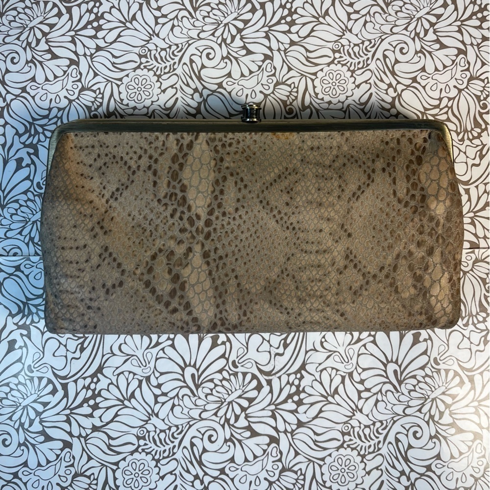 HOBO Lauren Snake Print Leather Double Frame Clutch Wallet Kiss Lock Organizer